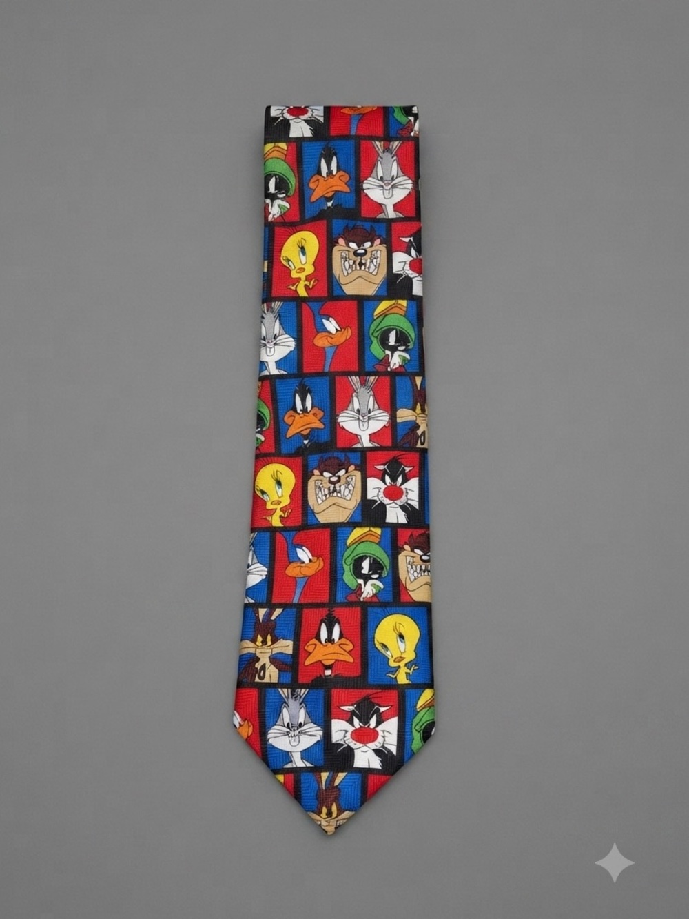 Vintage 1999 Looney Tunes Character Grid Tie Bugs Bunny Daffy Taz Marvin